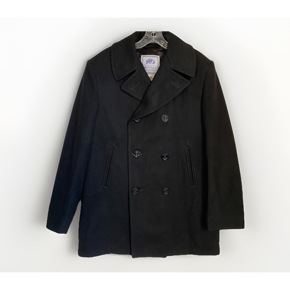 US Navy Peacoat Mens 40L Quarterdeck Collection Black Wool Double Breasted